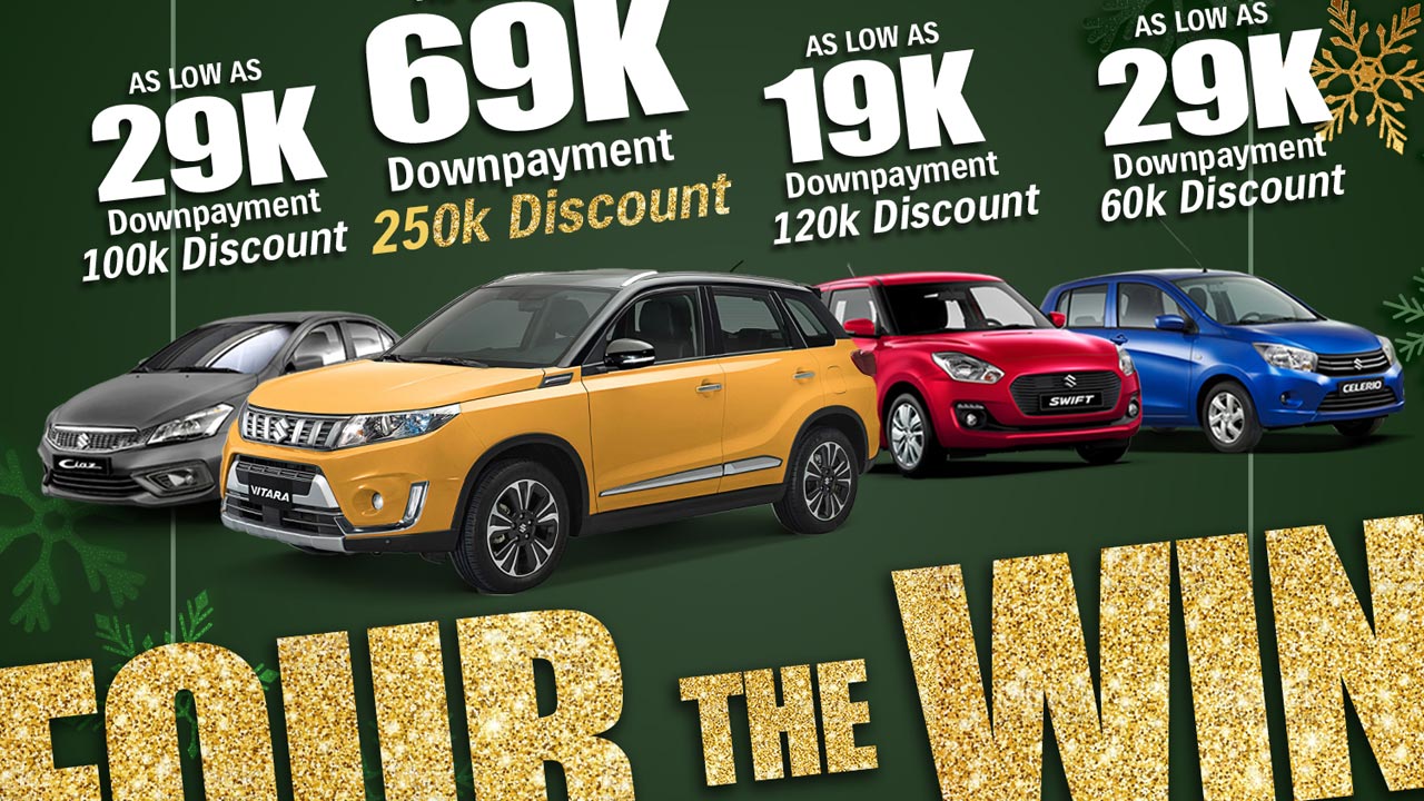 Suzuki continues Four the Win promo with low downpayment, big cash discounts in December
