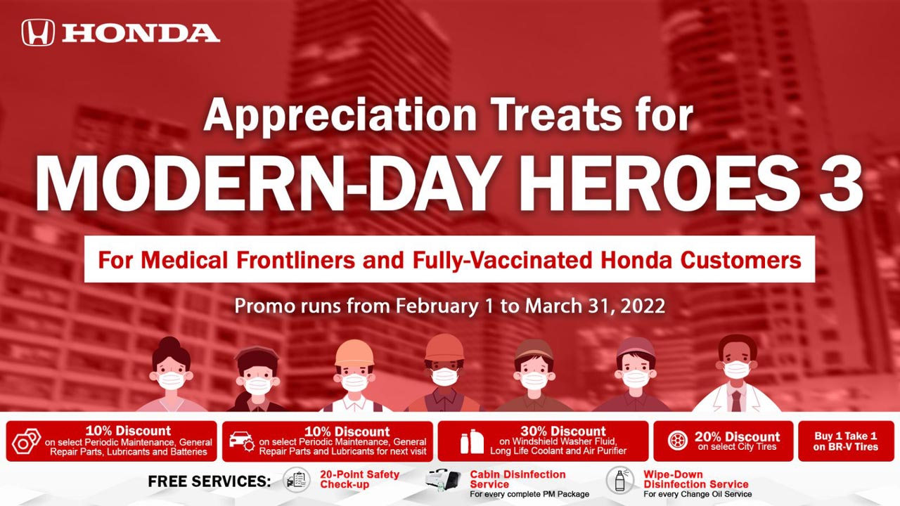 Honda’s Modern-Day Heroes 3 continues perks to frontliners and the vaccinated in March