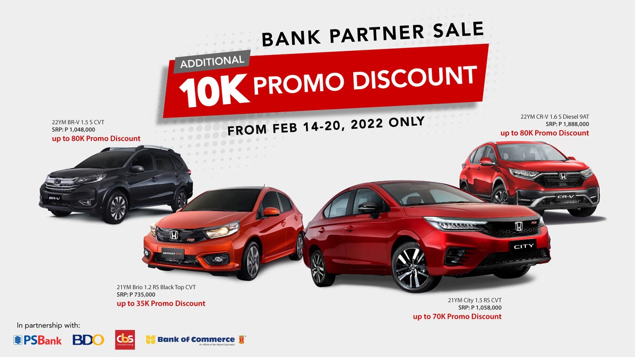 Honda mounts another partner bank financing discounts promo